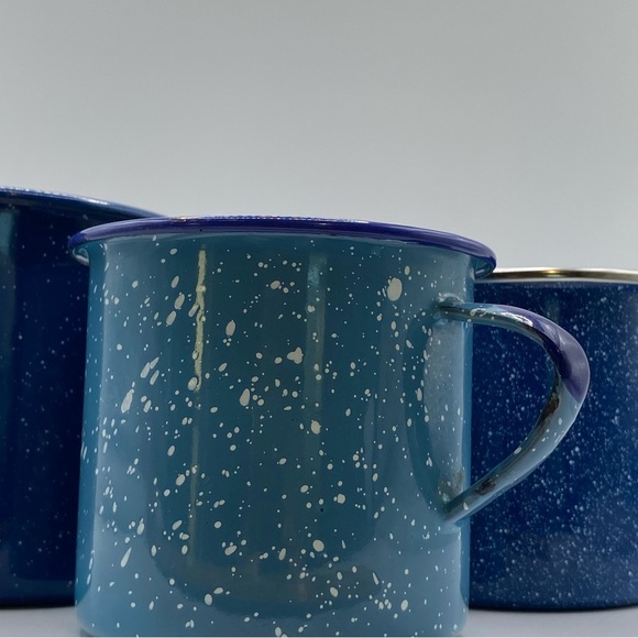 3 Blue Enamel Speckled Camping Coffee Mugs - Picture 16 of 16